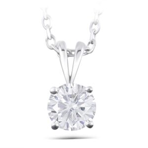 doveggs 14k white gold moissanite necklace pendant for women 2ctw 8mm gh color moissanite lab grown pendant necklace with s925 sterling silver chain for women