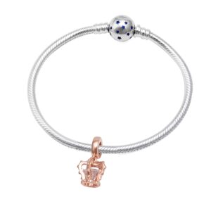 Tiara Dangle Charms 925 Sterling Silver Princess Crown Beads with CZ for European Bracelet (Rose Gold)