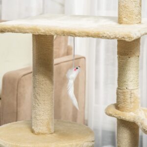 PawHut 53" Plush Sturdy Interactive Cat Condo Tower Scratching Post Activity Tree House - Beige