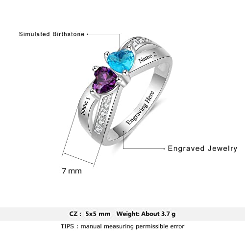 Personalized 2 Simulated Birthstone Rings for Women Mothers Ring with Names Custom Promise Rings for Women