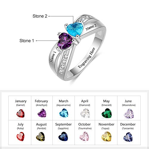 Personalized 2 Simulated Birthstone Rings for Women Mothers Ring with Names Custom Promise Rings for Women