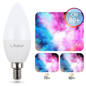 Litake E12 LED Bulbs 60W Equivalent,E12 LED Candelabra Bulbs Daylight,LED Ceiling Fan Light Bulbs, 5000K LED Chandelier Bulb, 600 Lumens, Candelabra Base Ceiling Fan Light Bulbs,12 Pack