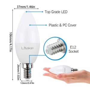 Litake E12 LED Bulbs 60W Equivalent,E12 LED Candelabra Bulbs Daylight,LED Ceiling Fan Light Bulbs, 5000K LED Chandelier Bulb, 600 Lumens, Candelabra Base Ceiling Fan Light Bulbs,12 Pack