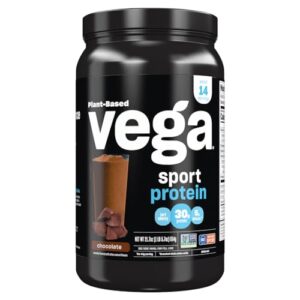 vega sport protein powder chocolate (14 servings, 21.7 oz) - plant-based vegan protein powder, bcaas, amino acid, tart cherry, non dairy, gluten free, non gmo (packaging may vary)