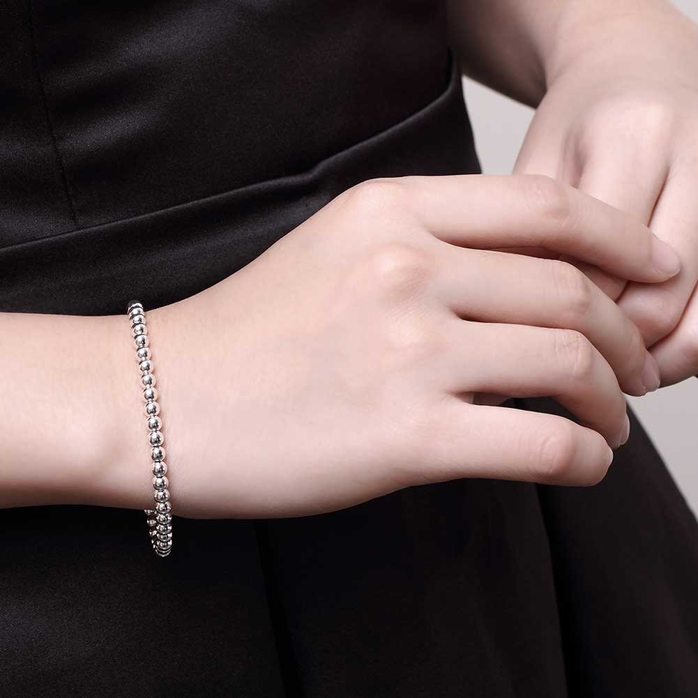 Cutesmile Fashion Jewelry 925 Sterling Silver 4mm Lucky Round Beads Bracelet for Women