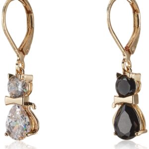 Betsey Johnson CZ Cat Mismatched Drop Earrings, CRYSTAL/BLACK