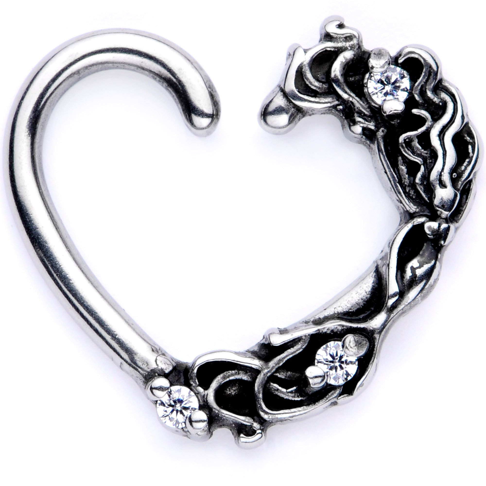 Body Candy Body Piercing Jewelry 316L Stainless Steel 16G Left Closure Daith Floral Heart Tragus