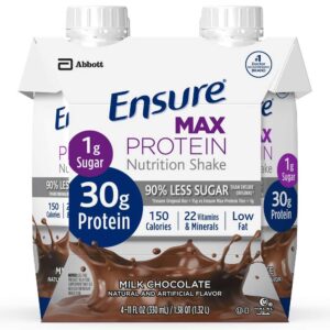 ensure max protein nutrition shake, milk chocolate 4 little cartons (pack of 2)