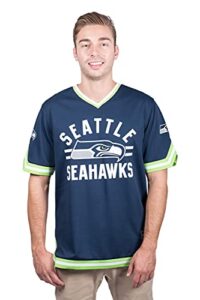 ultra game nfl seattle seahawks mens standard jersey v-neck mesh stripe tee shirt, team color, x-large