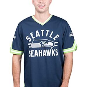 Ultra Game NFL Seattle Seahawks Mens Standard Jersey V-Neck Mesh Stripe Tee Shirt, Team Color, X-Large