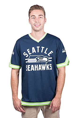 Ultra Game NFL Seattle Seahawks Mens Standard Jersey V-Neck Mesh Stripe Tee Shirt, Team Color, X-Large