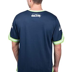 Ultra Game NFL Seattle Seahawks Mens Standard Jersey V-Neck Mesh Stripe Tee Shirt, Team Color, X-Large