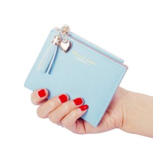 Belsmi Women's Small Compact Slim Leather Mini Wallet Lady Purse Zipper Pocket Card Organizer Bifold Wallets (Pink)