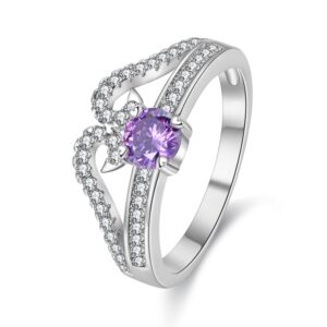 Uloveido Women's Fashion White Gold Plated Queen Crown Ring with Purple CZ Crystal, Girls Bridal Princess Tiara Ring for Women (size 7) Y2867