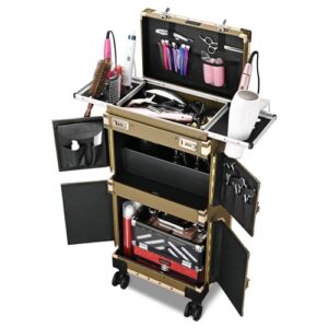 BYOOTIQUE Rolling 15x11x33" Makeup Stylist Train Case Hair Salon Clipper Trimmer Box Bronze with 360 Degree Wheel