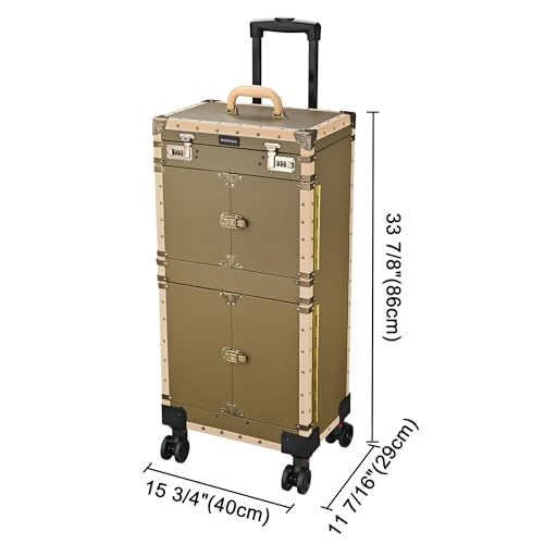 BYOOTIQUE Rolling 15x11x33" Makeup Stylist Train Case Hair Salon Clipper Trimmer Box Bronze with 360 Degree Wheel