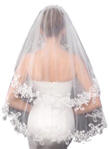 cibelle short 2 tier lace bridal wedding veil for bride white