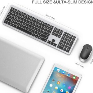 Wireless Keyboard and Mouse Combo - seenda Full Size Slim Thin Wireless Keyboard Mouse with On/Off Switch on Both Keyboard and Mouse - (Black and Silver)