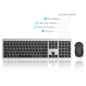 Wireless Keyboard and Mouse Combo - seenda Full Size Slim Thin Wireless Keyboard Mouse with On/Off Switch on Both Keyboard and Mouse - (Black and Silver)