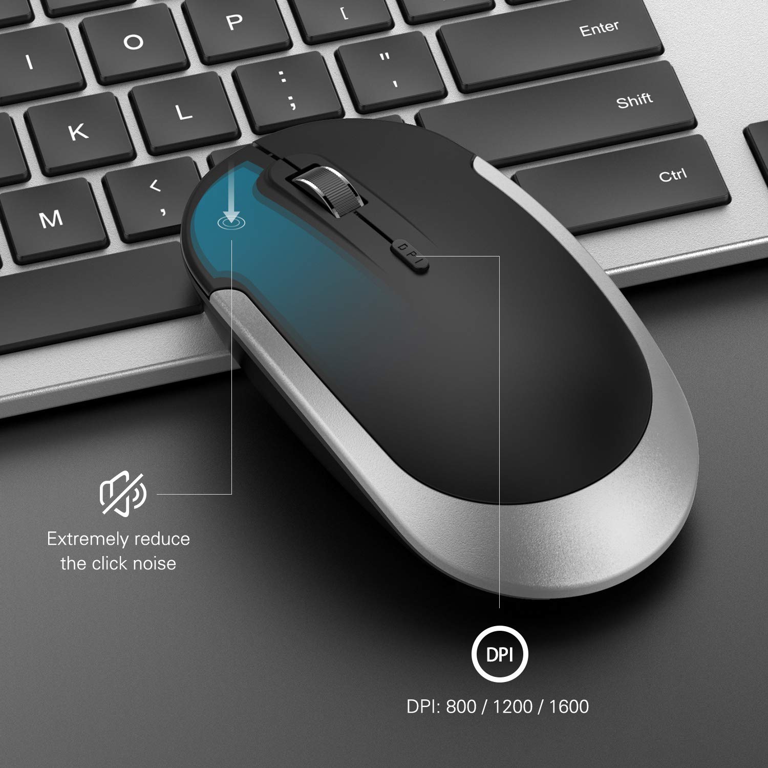 Wireless Keyboard and Mouse Combo - seenda Full Size Slim Thin Wireless Keyboard Mouse with On/Off Switch on Both Keyboard and Mouse - (Black and Silver)