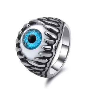 blue evil eye ring for women by ginge lyne, eyeball biker ring for men stainless steel gothic punk design