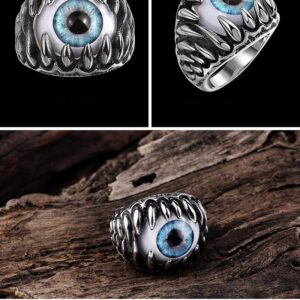 Blue Evil Eye Ring for Women by Ginge Lyne, Eyeball Biker Ring for Men Stainless Steel Gothic Punk Design