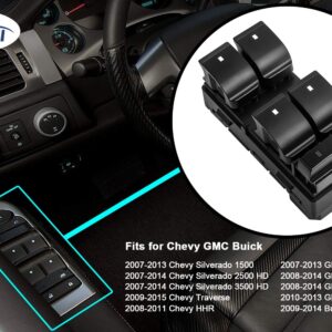 Driver Side Master Power Window Switch for 2007-2013 Chevrolet Chevy Silverado GMC Sierra Traverse HHR 1500 2500HD 3500HD Yukon Buick 25789692 20945129 D1954F129 D1954F