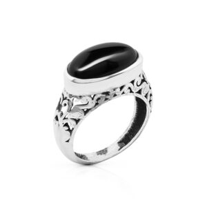 Black Onyx Vintage Gipsy Lace Ring 925 Sterling Silver Oval Stone Boho Chic US Size 7 8 9 (8)