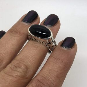 Black Onyx Vintage Gipsy Lace Ring 925 Sterling Silver Oval Stone Boho Chic US Size 7 8 9 (8)