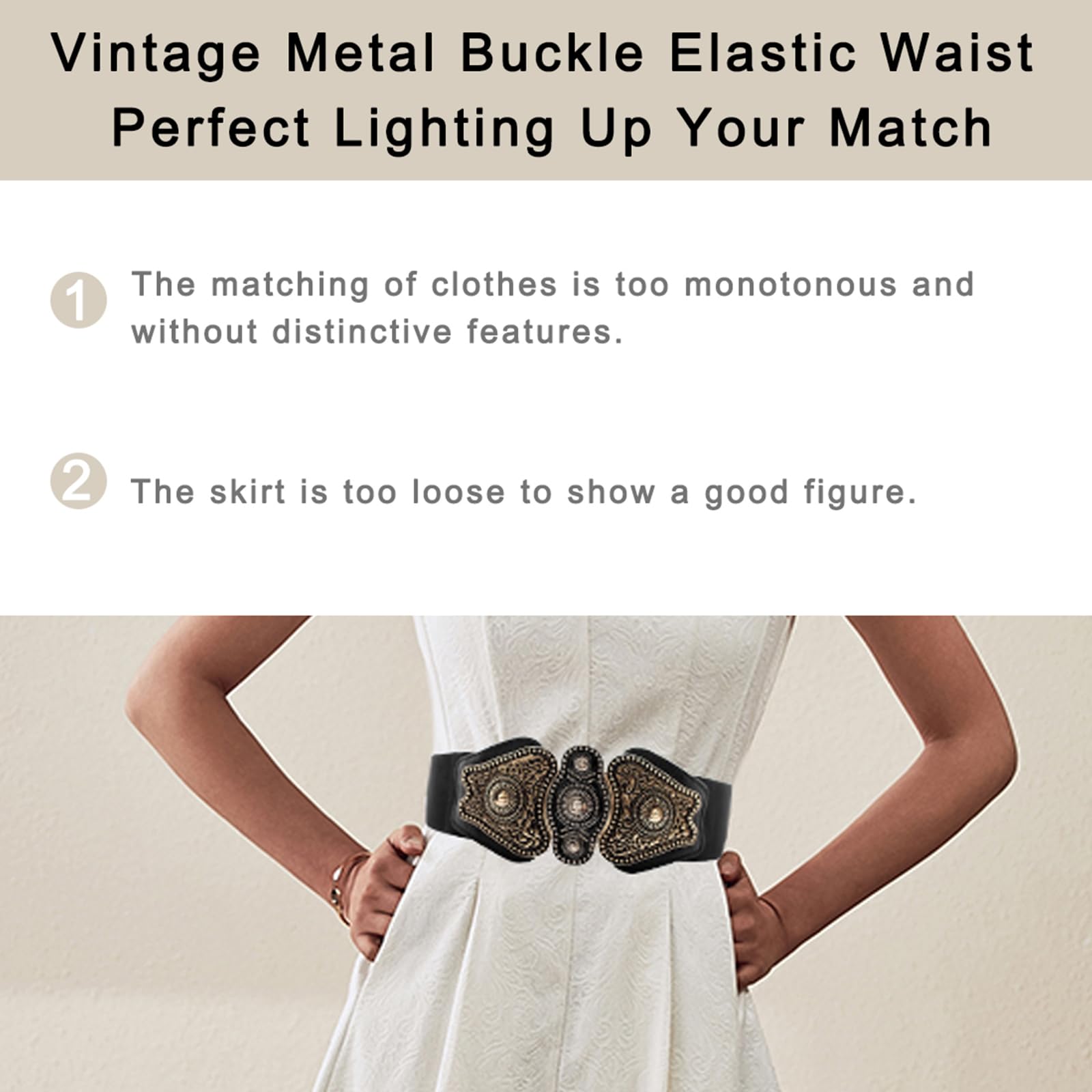 maikun Women's Wide Stretch Elastic Waist Cinch Belt Fashion Vintage Metal Buckle Dress Belt Waist Size 29-37''