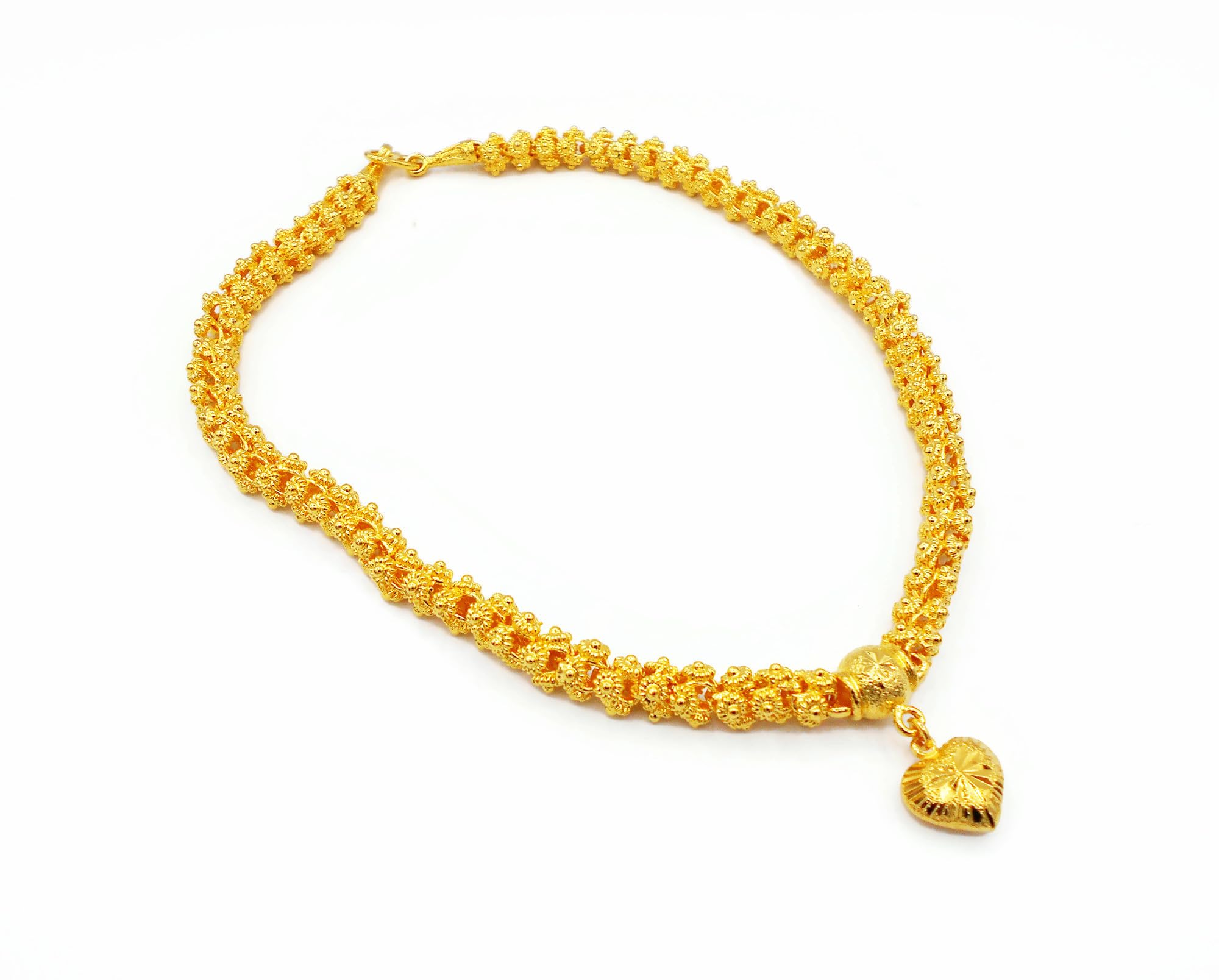 Heart Pikun Flower 22k 23k 24k Thai Baht Yellow Gold GP Necklace Pendant Jewelry Women