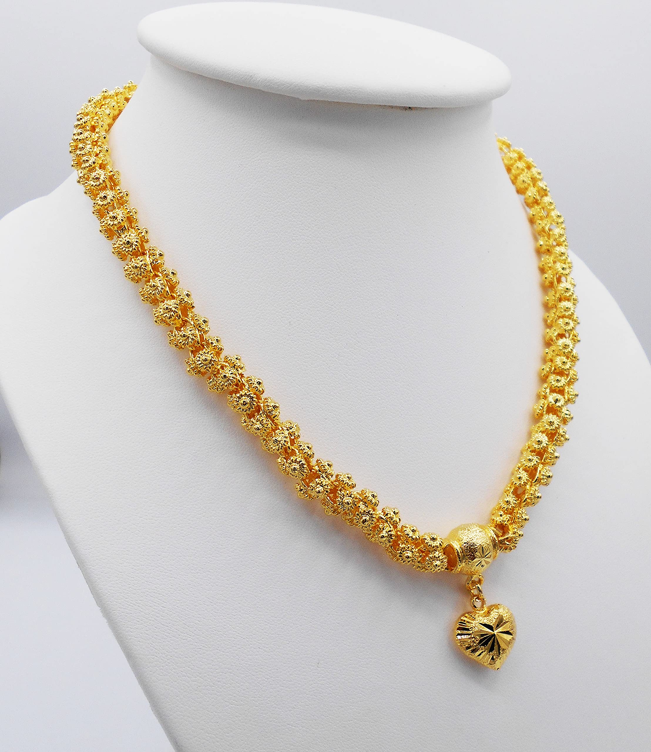 Heart Pikun Flower 22k 23k 24k Thai Baht Yellow Gold GP Necklace Pendant Jewelry Women