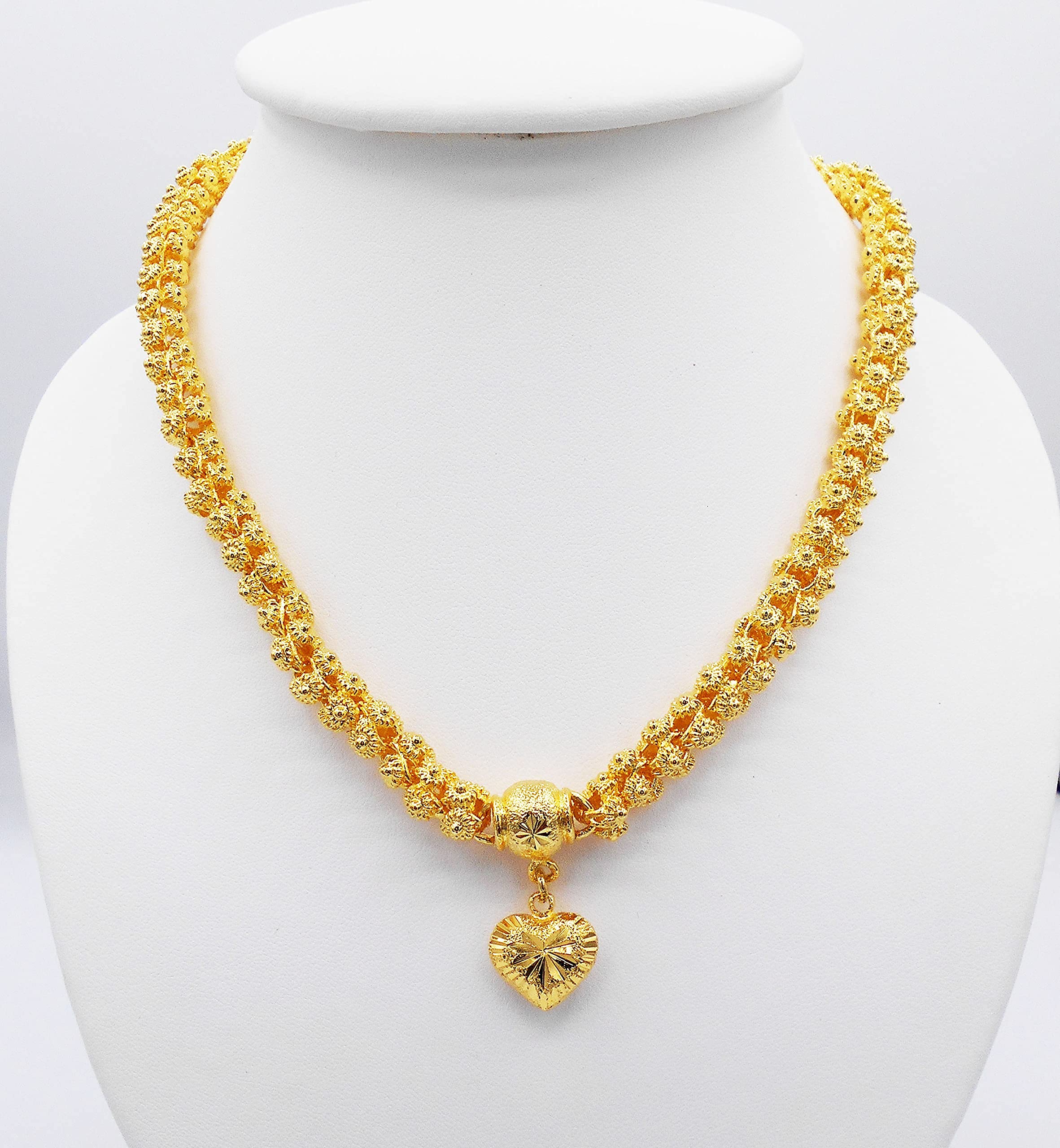 Heart Pikun Flower 22k 23k 24k Thai Baht Yellow Gold GP Necklace Pendant Jewelry Women