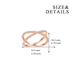 X Ring Sterling Silver, Cubic Zirconia X Criss Cross Ring for Women, (rose-gold-plated-silver, 6)