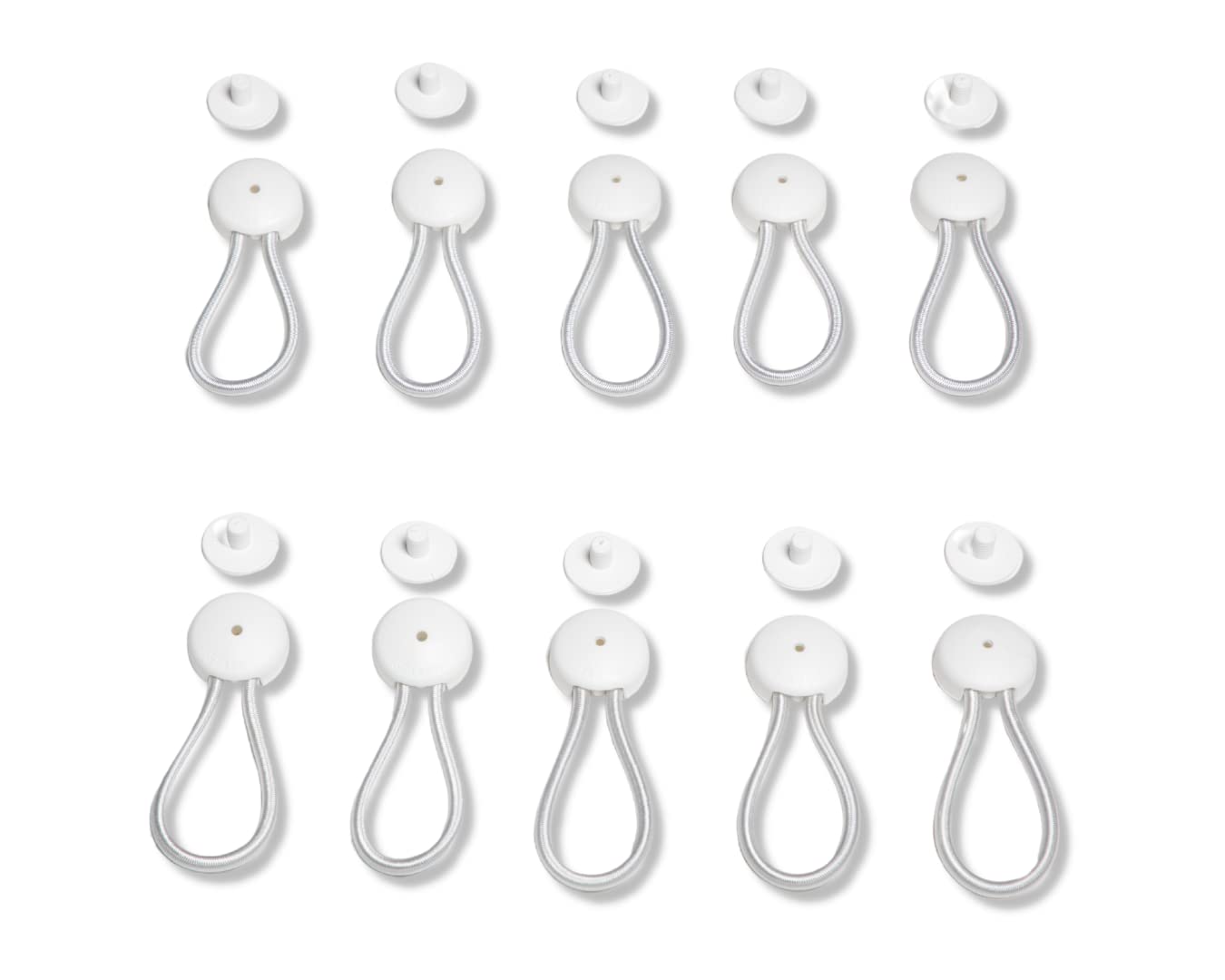 Stayput 5" White Shock Cord & Fastener, 10 Pack - Cord Length is 5" End to End w/Out Loop