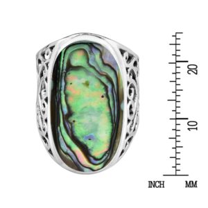 AeraVida Vintage Elegant Large Oval Abalone Shell Intricate Heart Filigree .925 Sterling Silver Ring (6) For Women