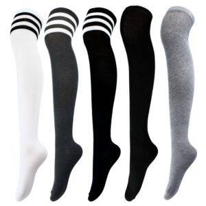 Aneco 5 Pairs Over Knee Thigh Socks Knee-High Sock High Thigh Stockings High Boot Thigh Women Socks for Cosplay,Daily Wear