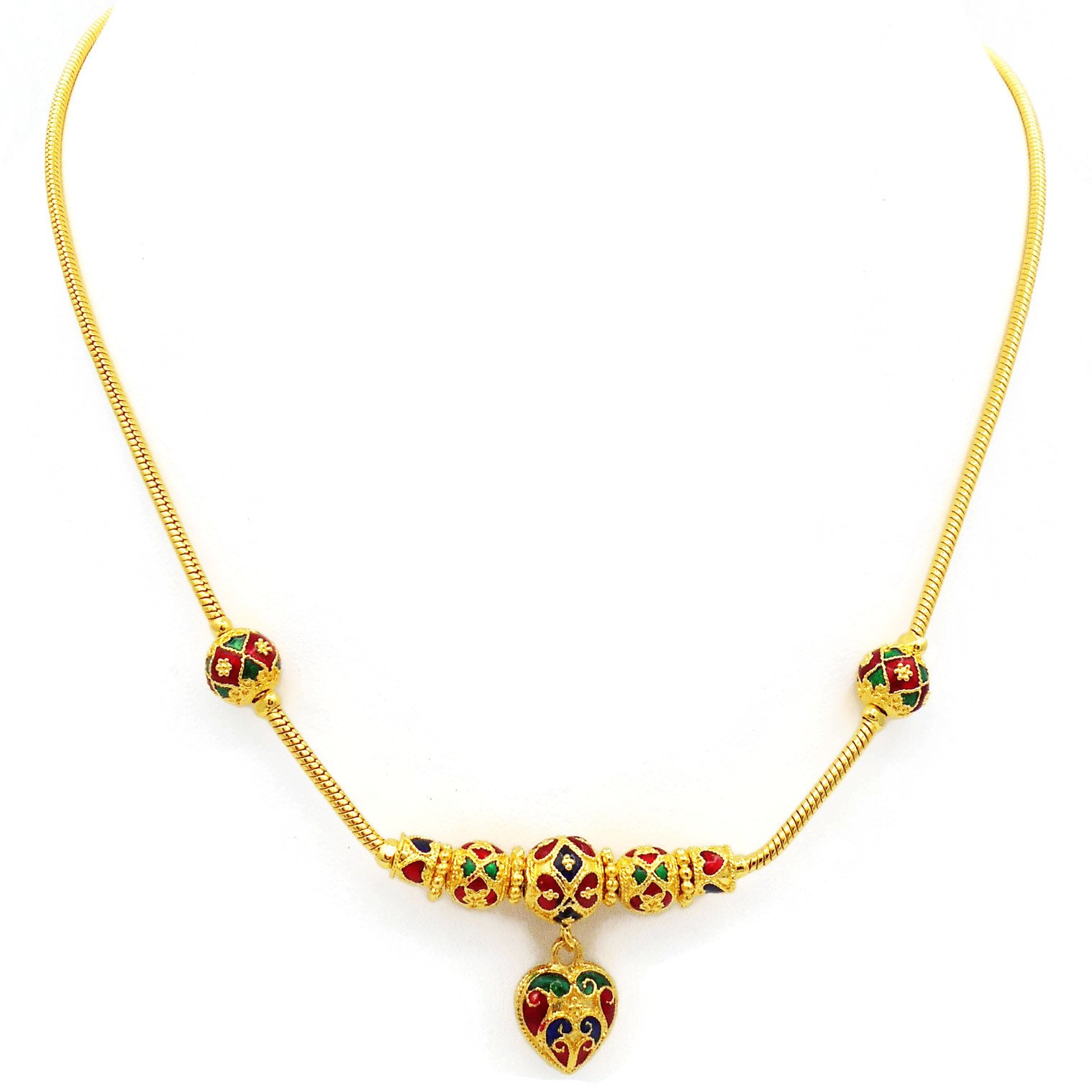 Lai Thai Enamel Sukhothai 22k 24k Thai Baht Yellow Gold Plated Filled Chain Necklace 18" Jewelry Women