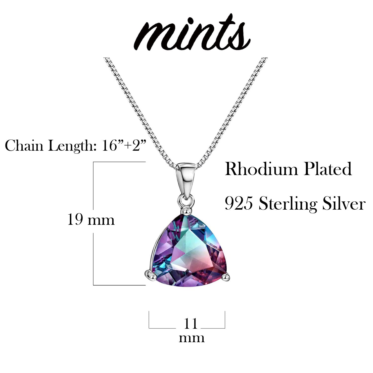 Mystic Topaz Pendant Necklace Sterling Silver Rainbow Stone Trillion Cut Gemstone Fine Jewelry For Women