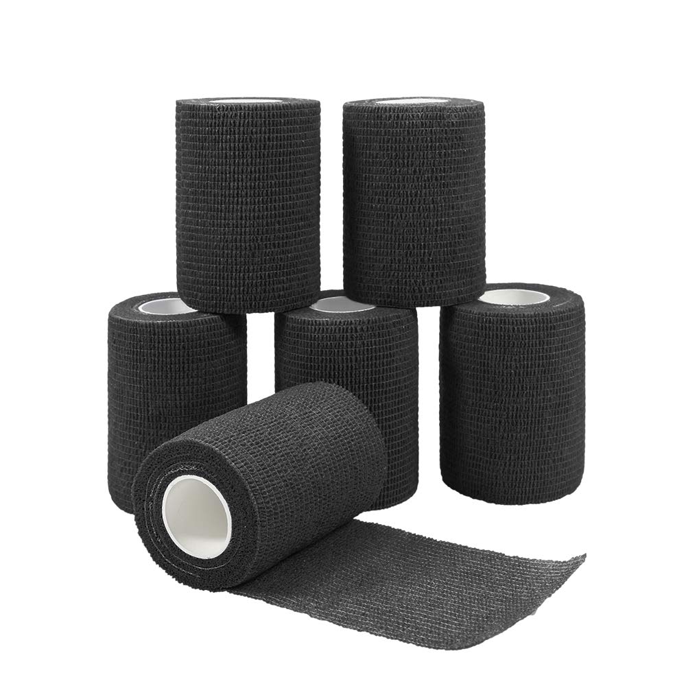 GooGou Self Adherent Wrap Bandages Self Adhering Cohesive Tape Elastic Athletic Sports Tape for Sports Sprain Swelling and Soreness on Wrist and Ankle 6PCS 3 in X 14.7 ft (Black)