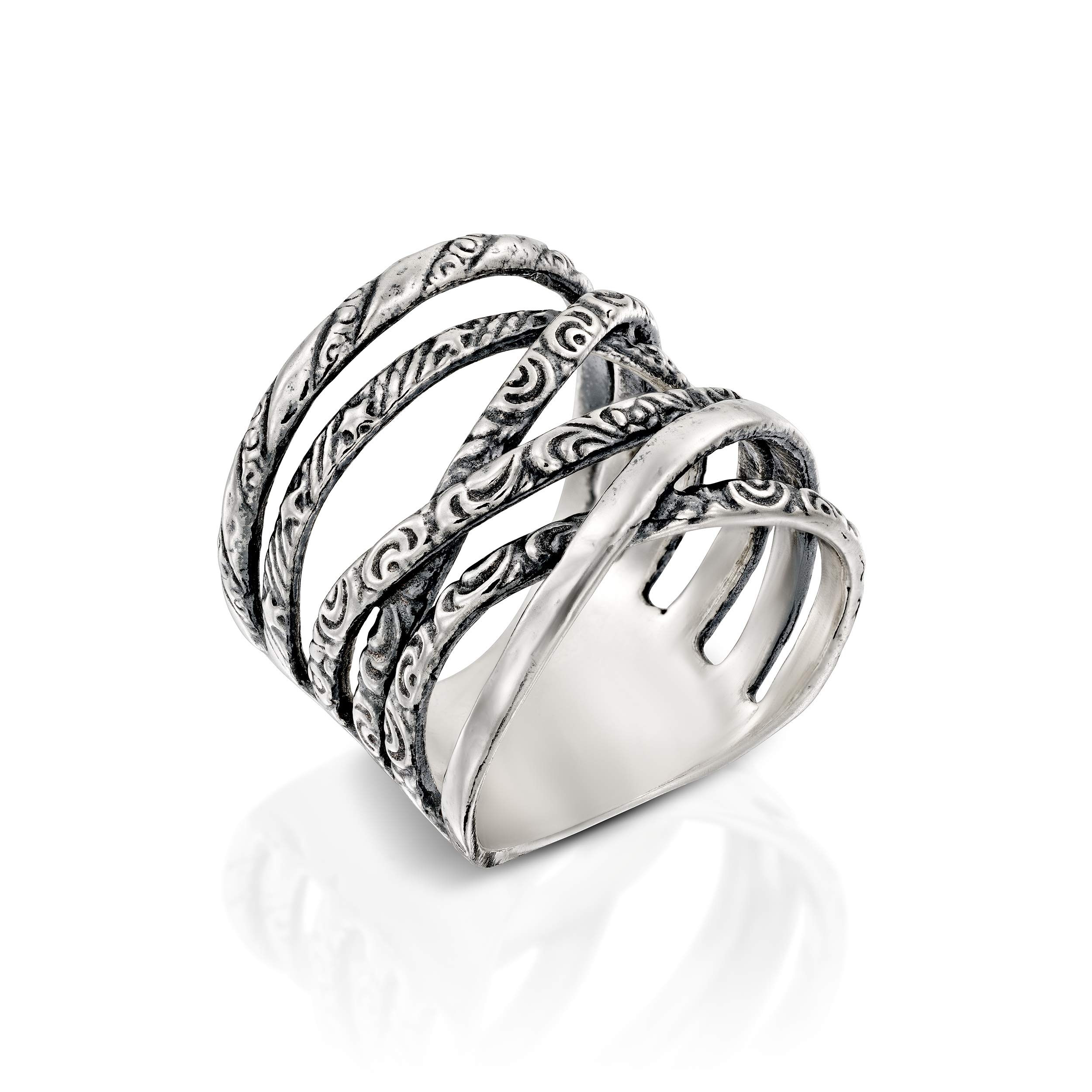 Paz Creations 925 Sterling Silver Highway Ring For Women, Everyday Wear Accessory, Wrapped Spiral Design, Bold Statement Jewelry, Gifts For Her, Size 10