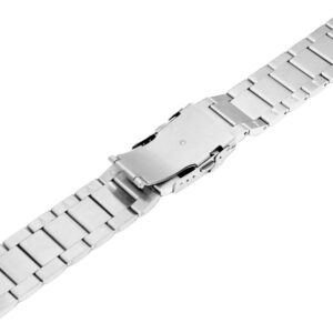 SINAIKE 20mm Silver Brushed Wristband Solid Stainless Steel Watch Band with Deployment Lock Buckle for Men Women