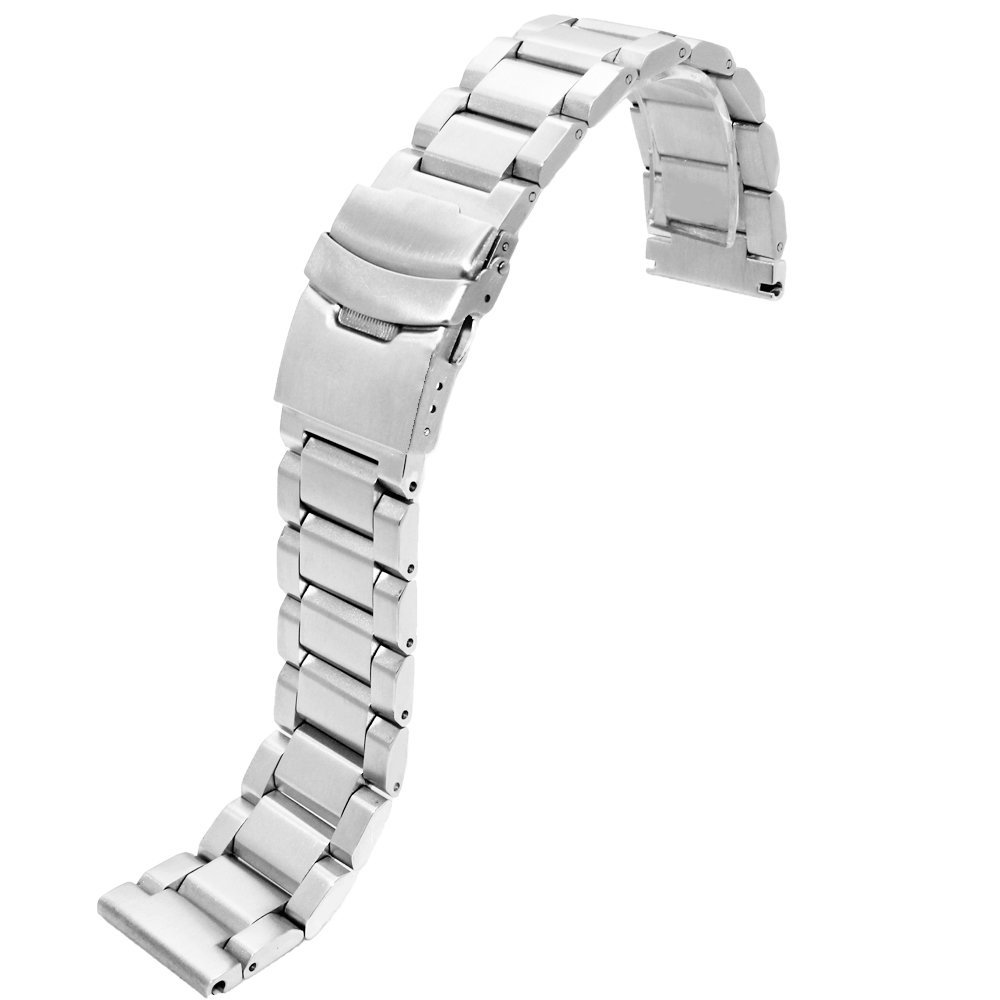 SINAIKE 20mm Silver Brushed Wristband Solid Stainless Steel Watch Band with Deployment Lock Buckle for Men Women