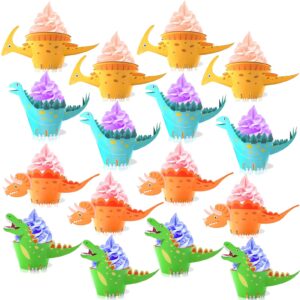 dinosaur cupcake wrappers toppers(48pack),konsait little dino cupcake toppers cake table decorations party supplies for boys kids birthday party decor favors