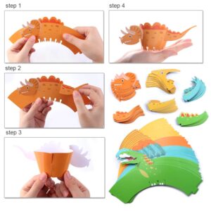 Dinosaur Cupcake Wrappers Toppers(48Pack),Konsait Little Dino Cupcake Toppers Cake Table Decorations Party Supplies for Boys Kids Birthday Party Decor Favors