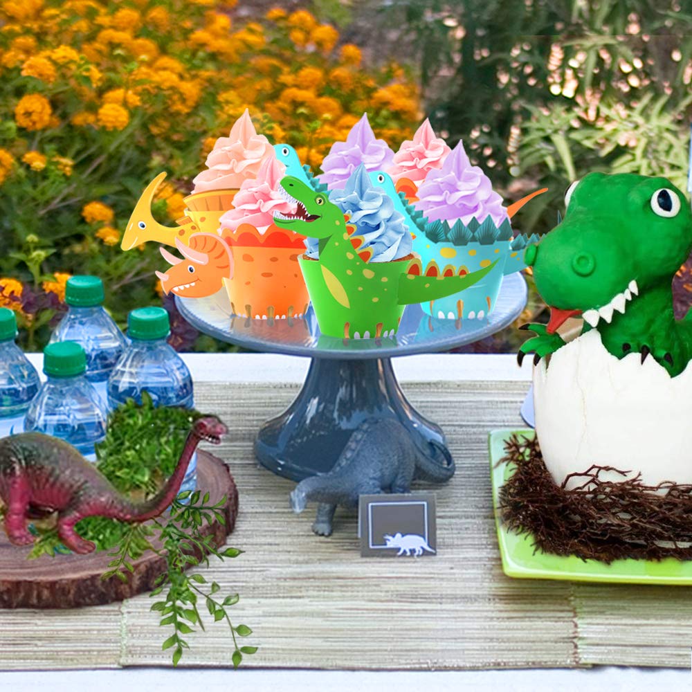 Dinosaur Cupcake Wrappers Toppers(48Pack),Konsait Little Dino Cupcake Toppers Cake Table Decorations Party Supplies for Boys Kids Birthday Party Decor Favors