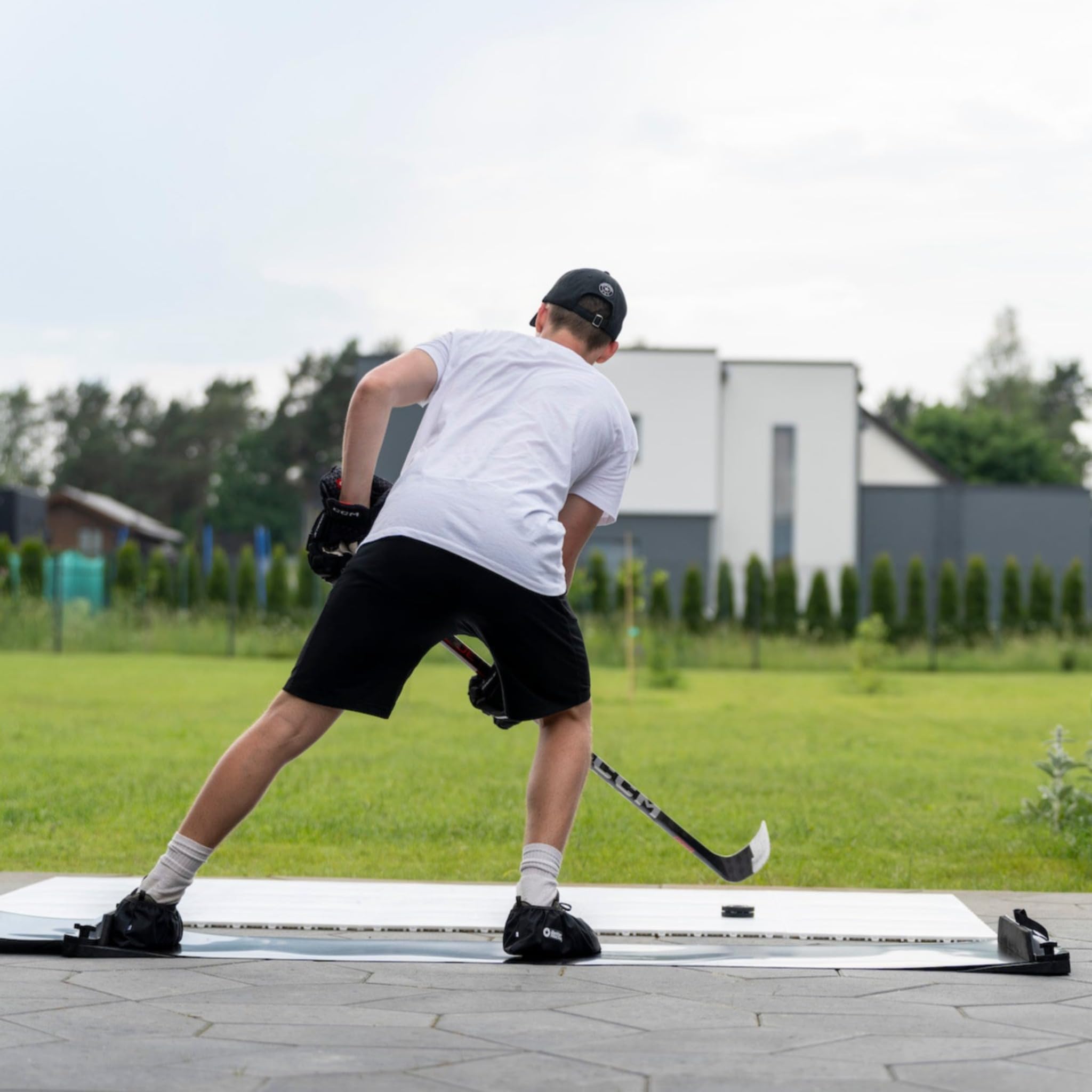 Better Hockey Extreme Slide Board - Portable IceHockey Training Aid, For Stamina, Endurance, Strength, Agility and Speed - Used by the Pros, Adjustable Length, With 3 pair of Booties, Size S, M, and L