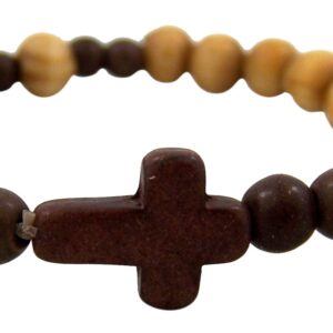 Junior's Olive Wood Religious Cross Stretch Rosary Bracelet, 2.6 Inch (Dia)