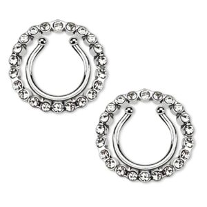 cz crystal paved circle no pierce fake clip on nipple ring, sold as a pair (clear)