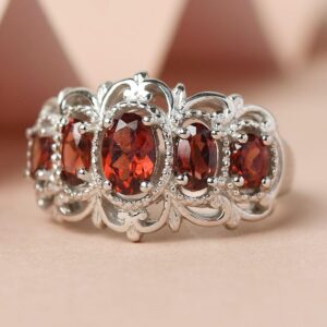 Shop LC Red Garnet Victorian 5 Stone Ring for Women Platinum Plated Jewelry Wedding Gifts for Women Size 9 Ct 1.35 Birthday Gifts